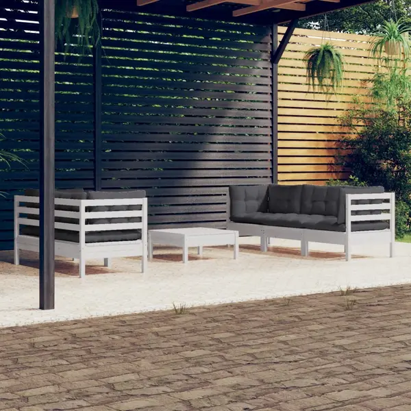 Gossi set mobilier gradina cu perne antracit, 6 piese, lemn masiv pin
