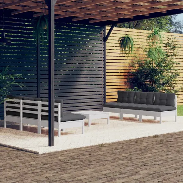 Gossi set mobilier gradina cu perne antracit, 7 piese, lemn masiv pin