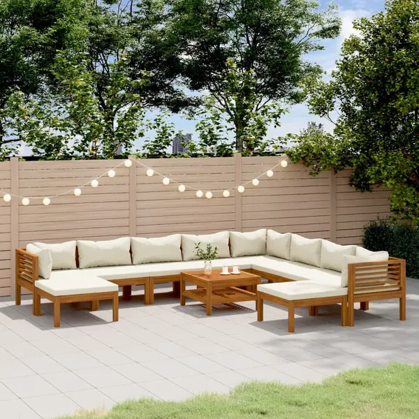 Gossi set mobilier gradina cu perne crem 11 piese lemn masiv acacia