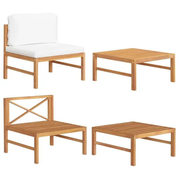 Gossi set mobilier gradina cu perne crem, 2 piese, lemn de tec