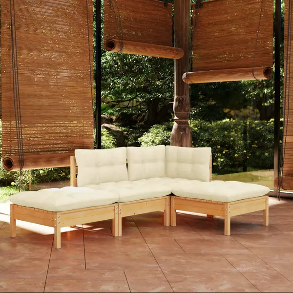 Gossi set mobilier gradina cu perne crem, 4 piese, lemn de pin