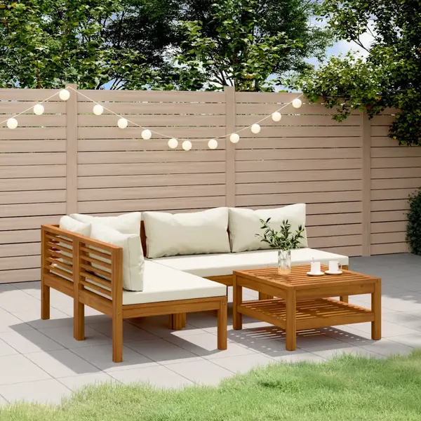 Gossi set mobilier gradina cu perne crem, 5 piese, lemn masiv acacia