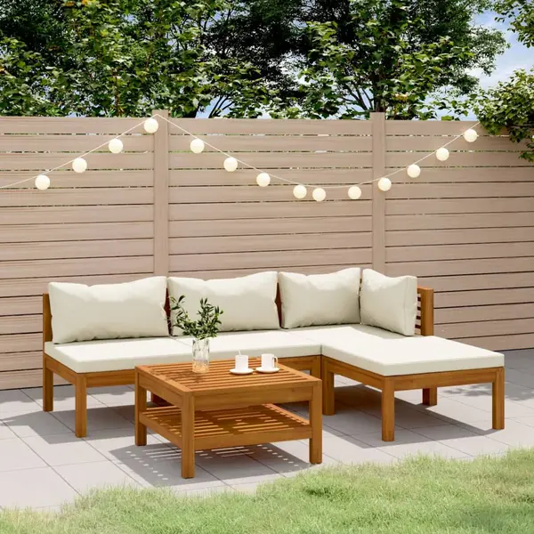 Gossi set mobilier gradina cu perne crem, 5 piese, lemn masiv acacia
