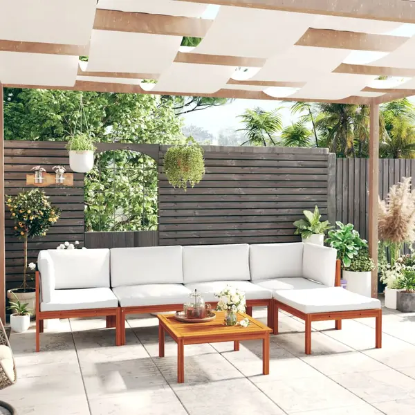 Gossi set mobilier gradina cu perne, crem, 6 piese, lemn masiv acacia
