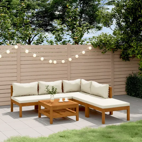 Gossi set mobilier gradina cu perne crem, 6 piese, lemn masiv acacia