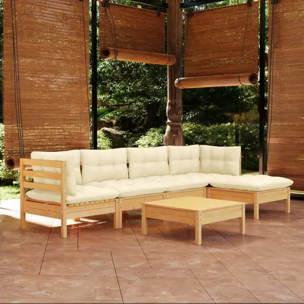 Gossi set mobilier gradina cu perne crem, 6 piese, lemn masiv de pin