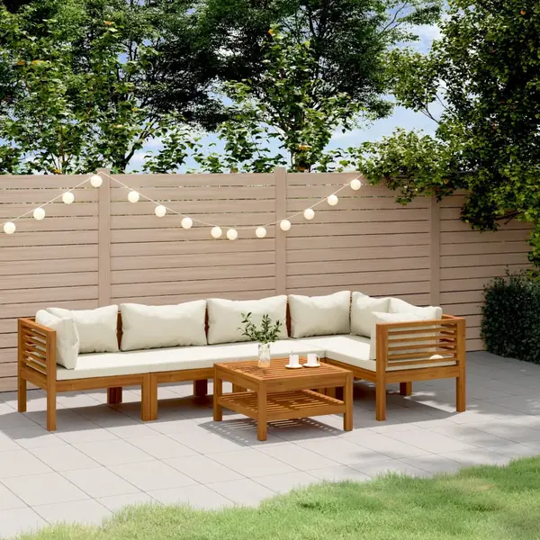 Gossi set mobilier gradina cu perne crem, 6 piese, lemn masiv acacia