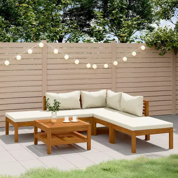 Gossi set mobilier gradina cu perne crem, 6 piese, lemn masiv acacia