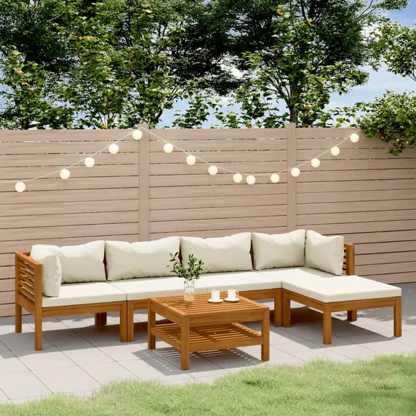 Gossi set mobilier gradina cu perne crem, 6 piese, lemn masiv acacia