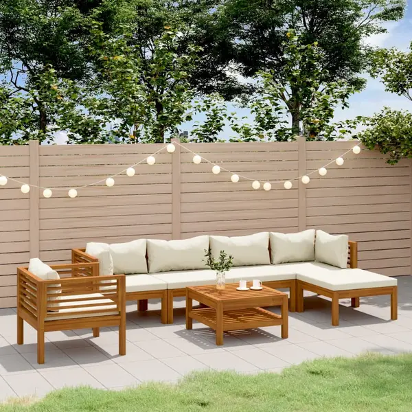 Gossi set mobilier gradina cu perne crem, 7 piese, lemn masiv acacia