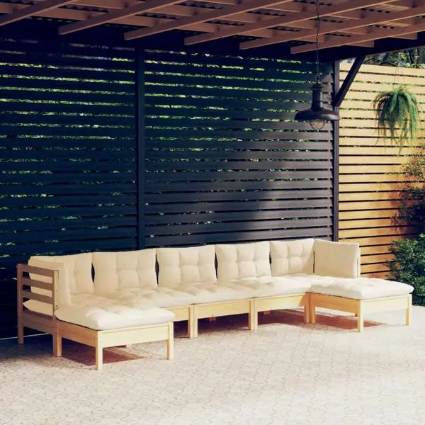Gossi set mobilier gradina cu perne crem, 7 piese, lemn masiv pin