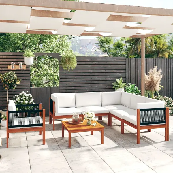 Gossi set mobilier gradina cu perne, crem, 7 piese, lemn masiv acacia