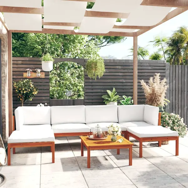 Gossi set mobilier gradina cu perne, crem, 7 piese, lemn masiv acacia
