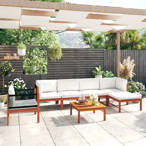 Gossi set mobilier gradina cu perne crem, 7 piese, lemn masiv acacia