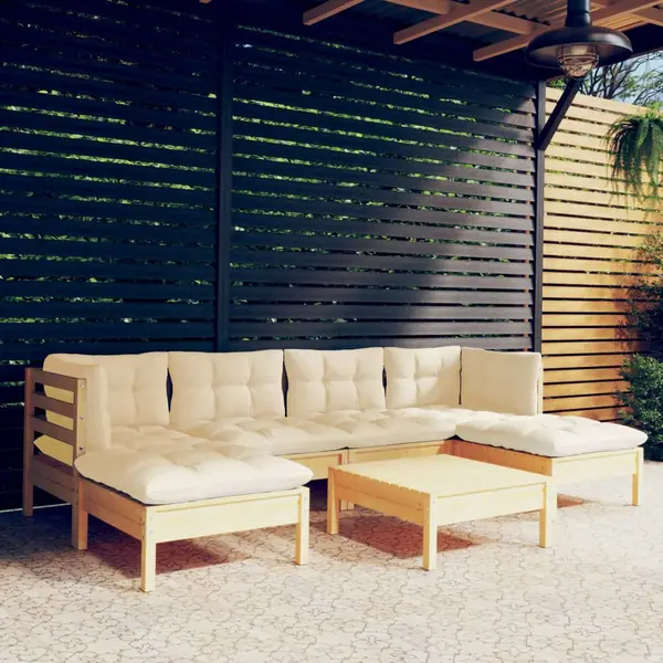 Gossi set mobilier gradina cu perne crem, 7 piese, lemn masiv pin