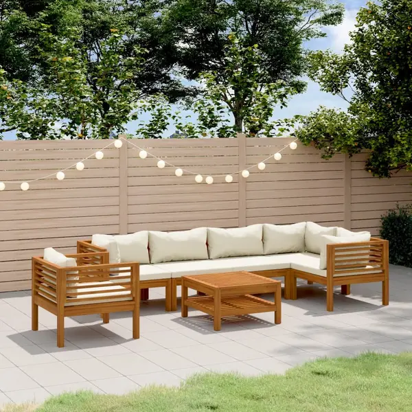 Gossi set mobilier gradina cu perne crem, 7 piese, lemn masiv acacia