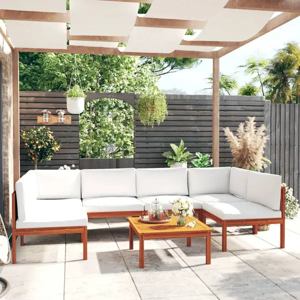 Gossi set mobilier gradina cu perne, crem, 7 piese, lemn masiv acacia