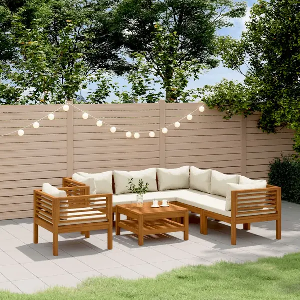 Gossi set mobilier gradina cu perne crem, 7 piese, lemn masiv acacia