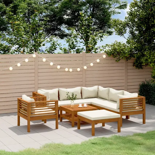 Gossi set mobilier gradina cu perne crem, 8 piese, lemn masiv acacia