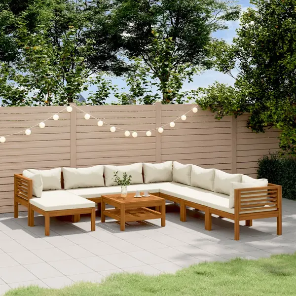 Gossi set mobilier gradina cu perne crem, 9 piese, lemn masiv acacia