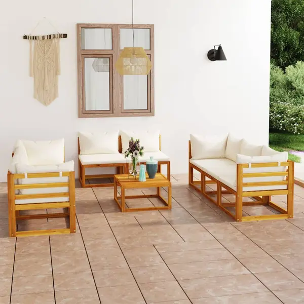Gossi set mobilier gradina cu perne crem, 9 piese, lemn masiv acacia