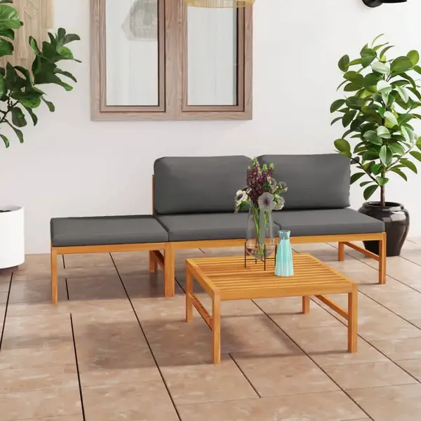 Gossi set mobilier gradina cu perne gri, 4 piese, lemn masiv de tec