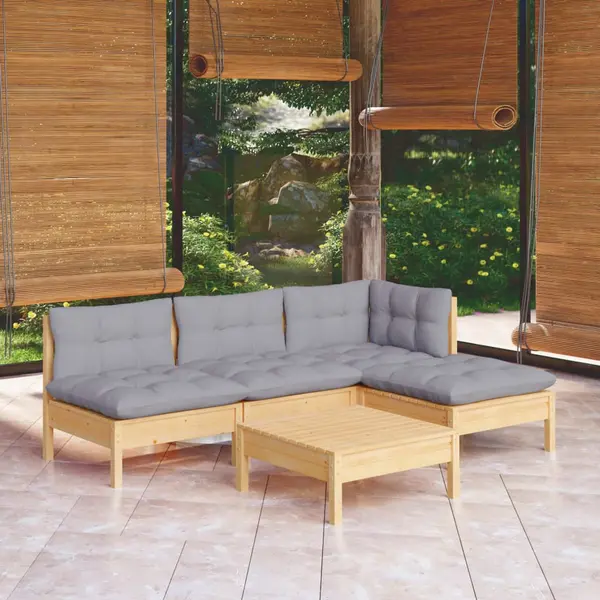 Gossi set mobilier gradina cu perne gri, 5 piese, lemn masiv de pin