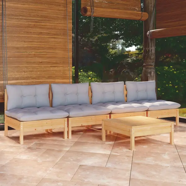 Gossi set mobilier gradina cu perne gri, 5 piese, lemn masiv de pin