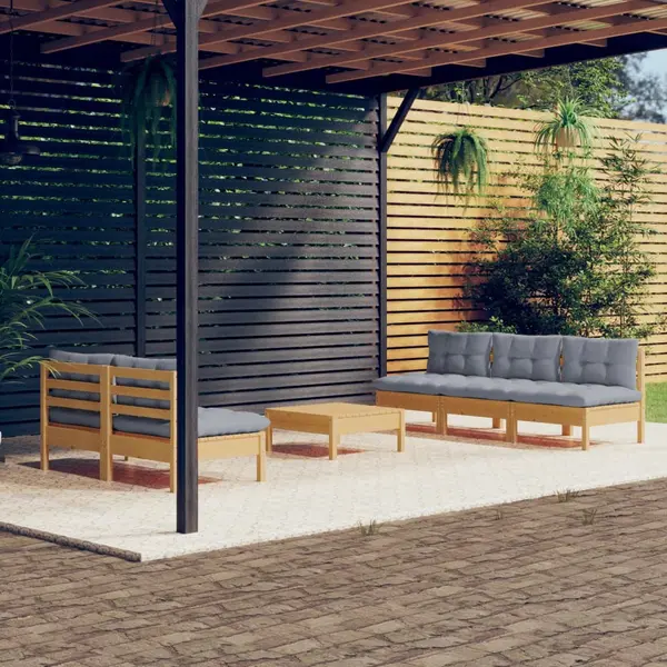 Gossi set mobilier gradina cu perne gri, 6 piese, lemn de pin