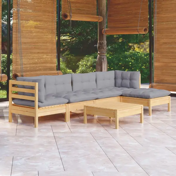 Gossi set mobilier gradina cu perne gri, 6 piese, lemn de pin