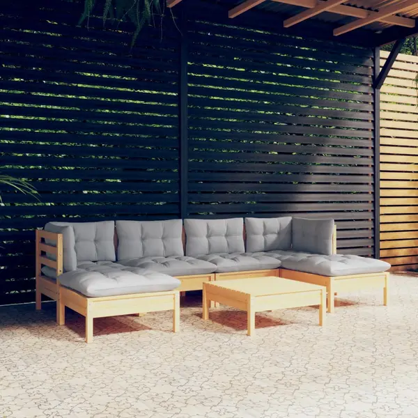 Gossi set mobilier gradina cu perne gri, 7 piese, lemn masiv de pin