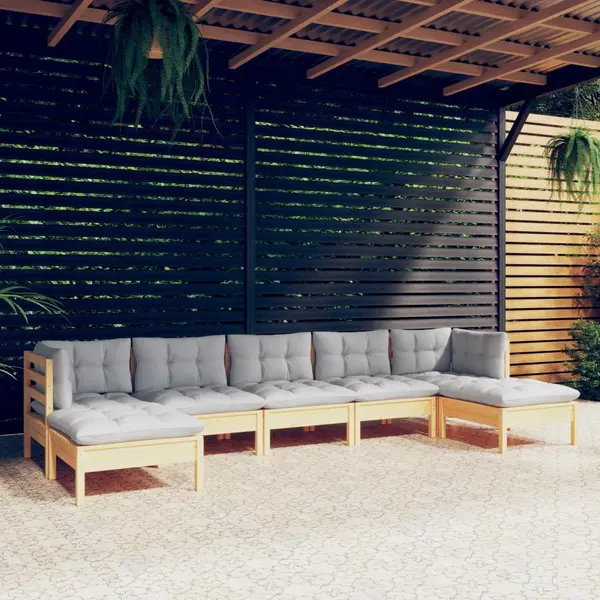 Gossi set mobilier gradina cu perne gri, 7 piese, lemn masiv de pin