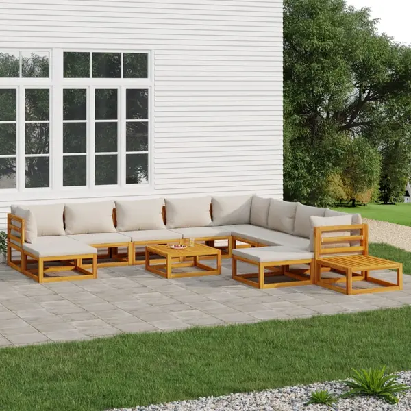 Gossi set mobilier gradina cu perne gri deschis, 12 piese, lemn tec