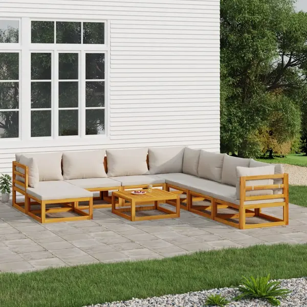 Gossi set mobilier gradina cu perne gri deschis, 9 piese, lemn pin