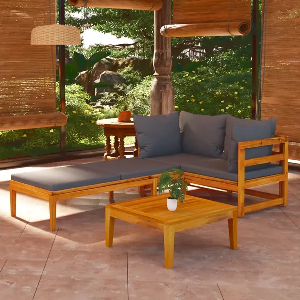 Gossi set mobilier gradina cu perne gri inchis, 3 piese, lemn acacia