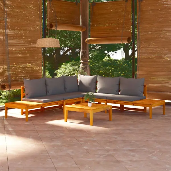 Gossi set mobilier gradina cu perne gri inchis, 4 piese, lemn acacia