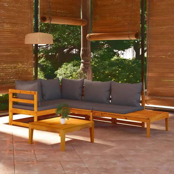 Gossi set mobilier gradina cu perne gri inchis, 4 piese, lemn acacia