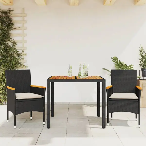 Gossi set mobilier gradina perne 3 piese negru poliratan/lemn acacia