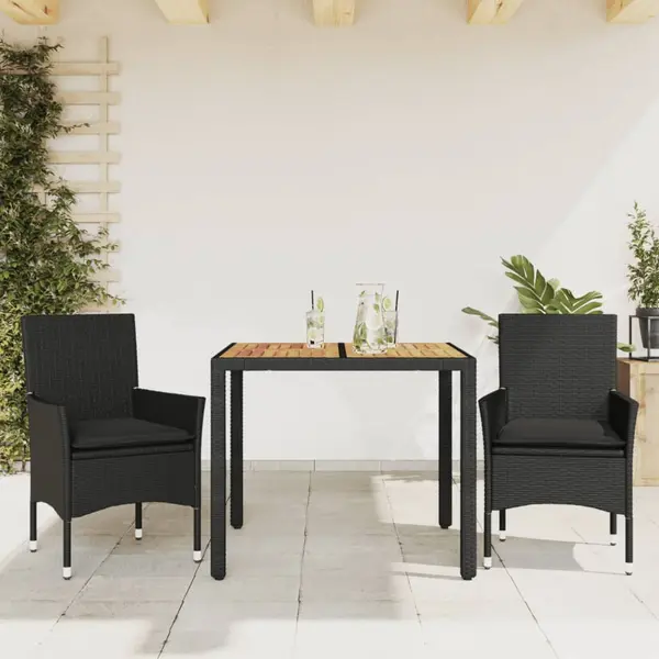 Gossi set mobilier gradina perne 3 piese negru poliratan/lemn acacia