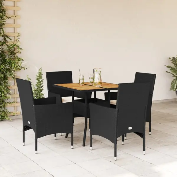 Gossi set mobilier gradina perne 5 piese negru poliratan/lemn acacia