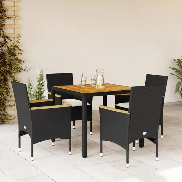Gossi set mobilier gradina perne 5 piese negru poliratan/lemn acacia