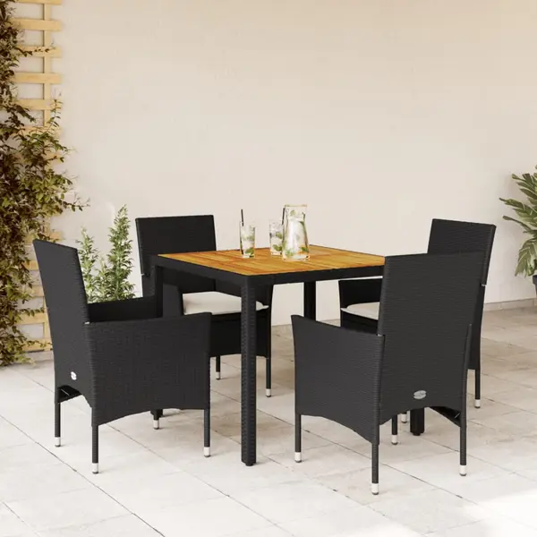 Gossi set mobilier gradina perne 5 piese negru poliratan/lemn acacia