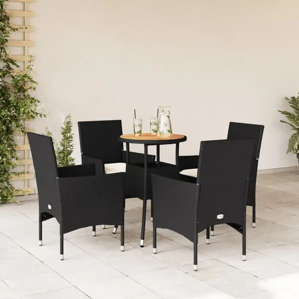 Gossi set mobilier gradina perne 5 piese negru poliratan/lemn acacia