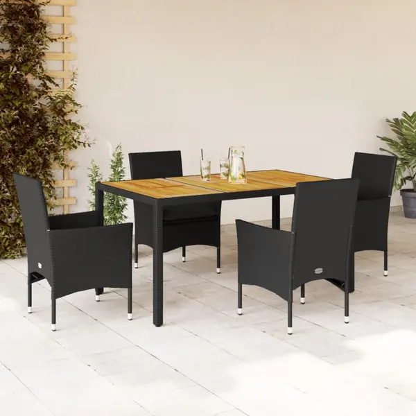 Gossi set mobilier gradina perne 5 piese negru poliratan/lemn acacia