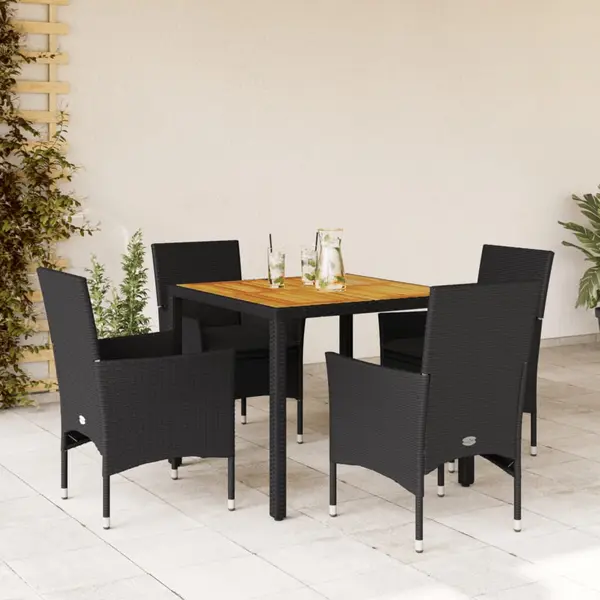 Gossi set mobilier gradina perne 5 piese negru poliratan/lemn acacia