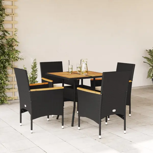 Gossi set mobilier gradina perne 5 piese negru poliratan/lemn acacia