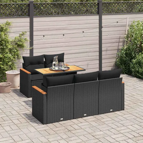 Gossi set mobilier gradina perne 6 piese negru poliratan/lemn acacia