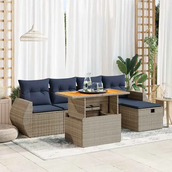 Gossi set mobilier gradina perne 6 piese negru poliratan/lemn acacia