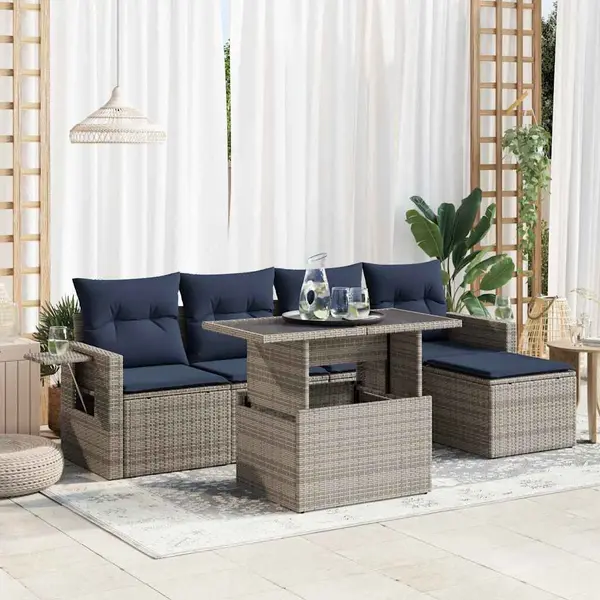 Gossi set mobilier gradina perne 6 piese negru poliratan/lemn acacia