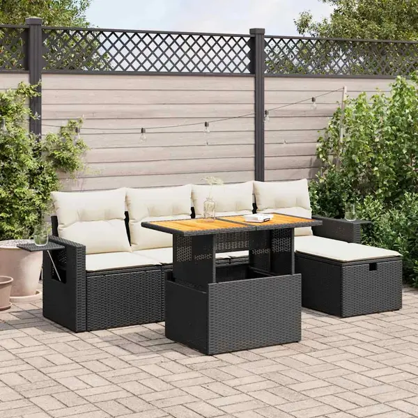 Gossi set mobilier gradina perne 6 piese negru poliratan/lemn acacia